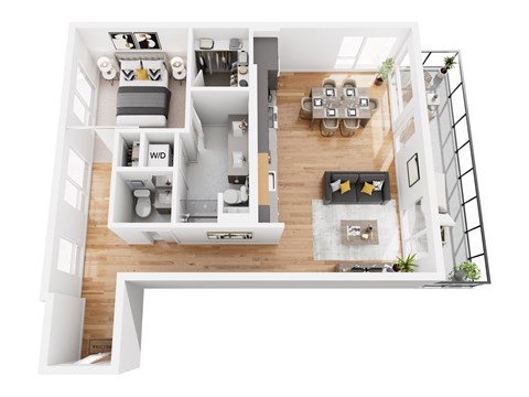 Floor plan for 1 bed, 1 bath, 952 sqft